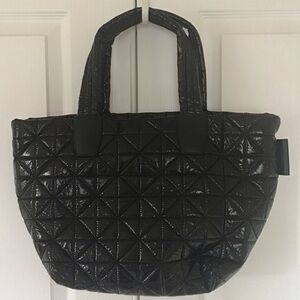 VEE Collective Berlin diamond quilted shiny black tote bag